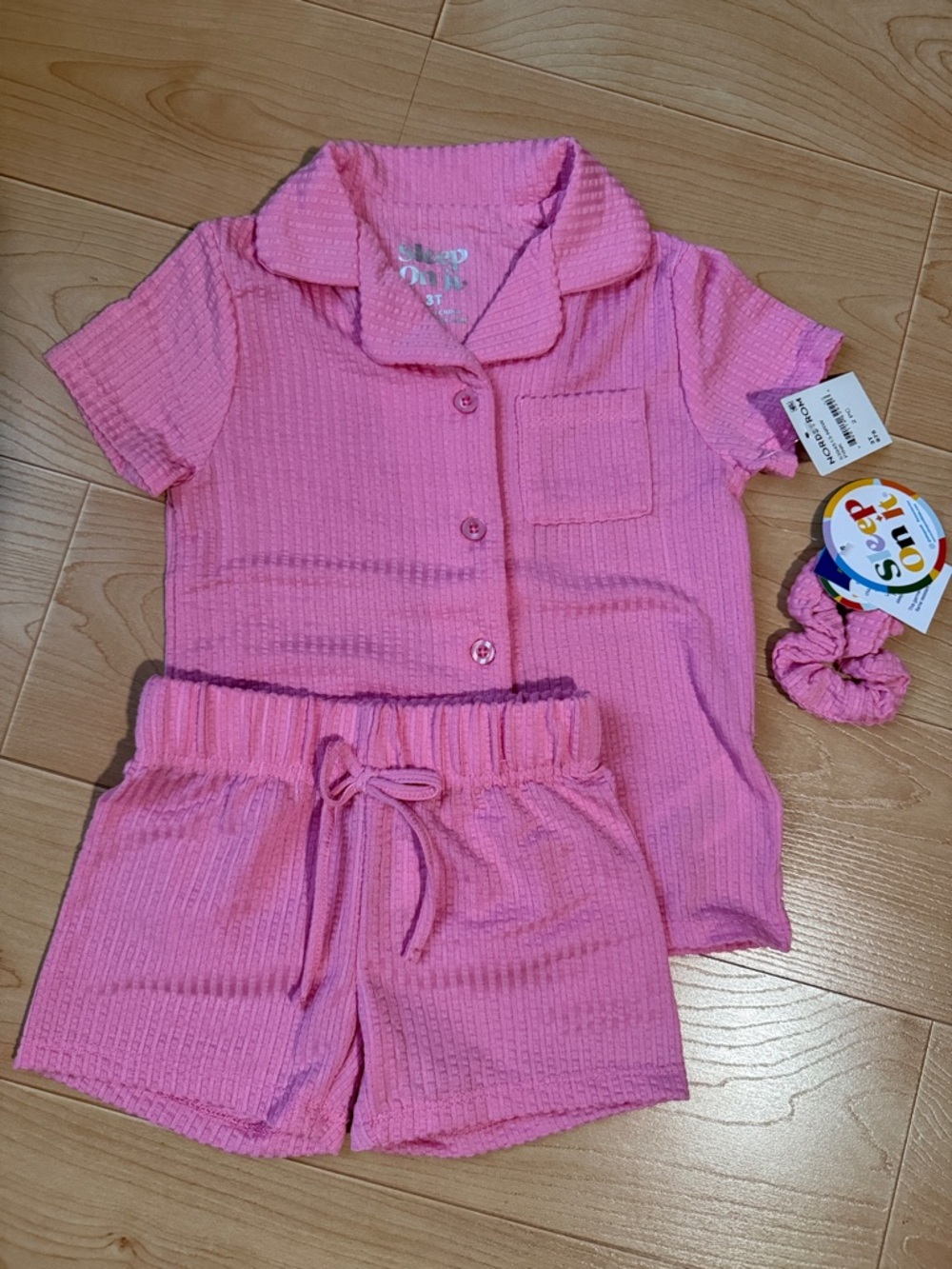 Sleep On It Pink Girls' Textured-Knit Short Pajama Set w/ Scrunchie Size 3T NWT